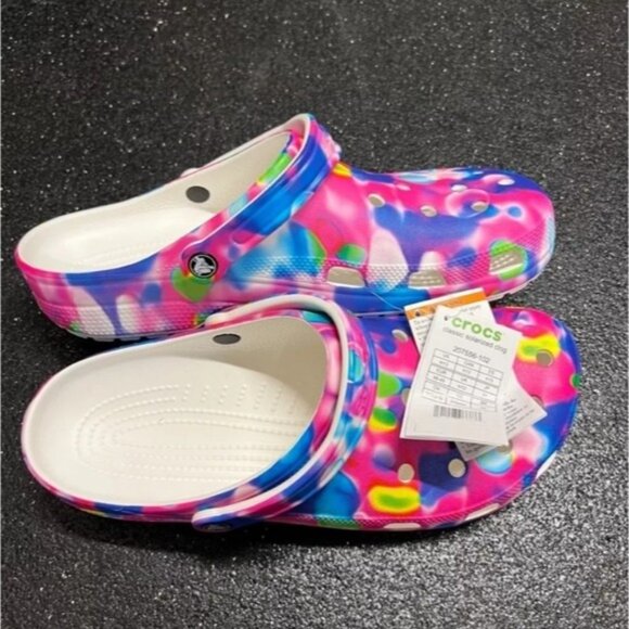 Crocs Sandals Clog Shoes Men's 13 Pink Rainbow Solarized Classic All over 122025 - Picture 2 of 9